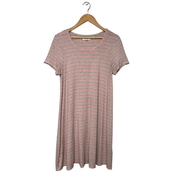 Madewell Swingy Tee Sacramento Striped Scoop Neck Short Sleeve Red Blue Dress M - Picture 2 of 16